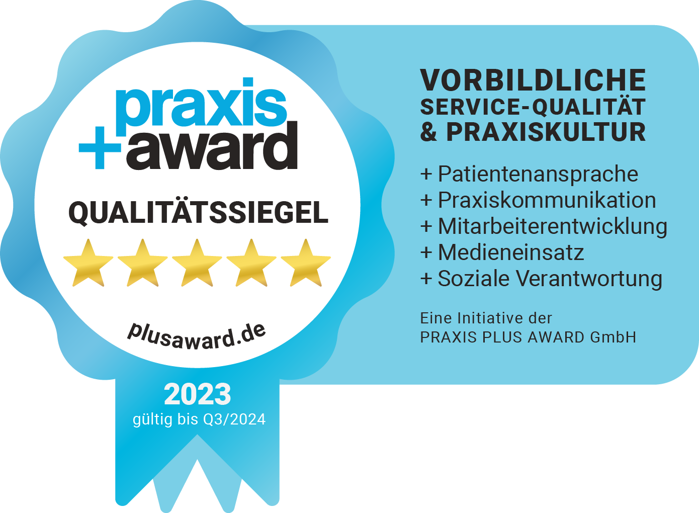 Siegel Praxis-Award für vorbildliche Servicequalität und Praxiskultur 2023