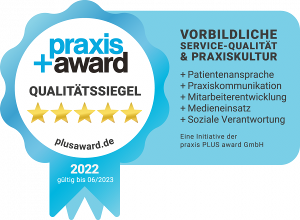 Siegel Praxis-Award für vorbildliche Servicequalität und Praxiskultur 2022