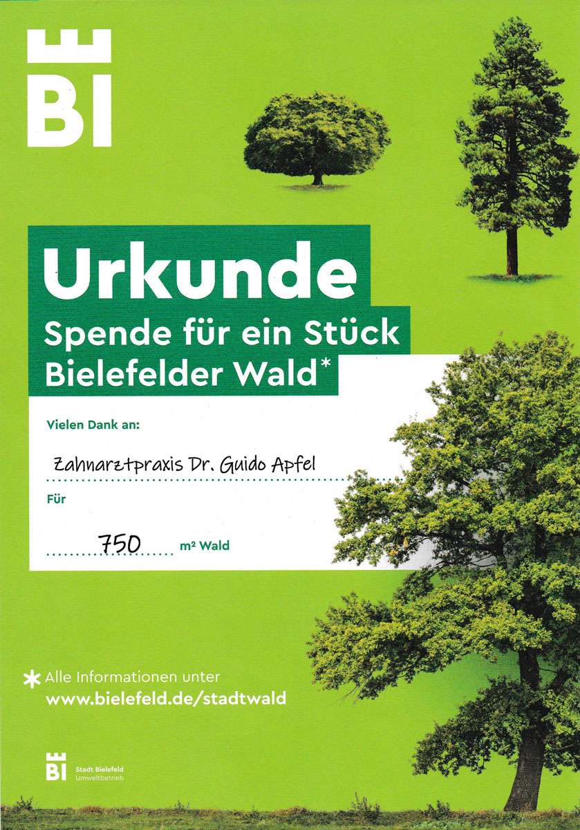 Spendenurkunde für ein Stück Bielefelder Wald